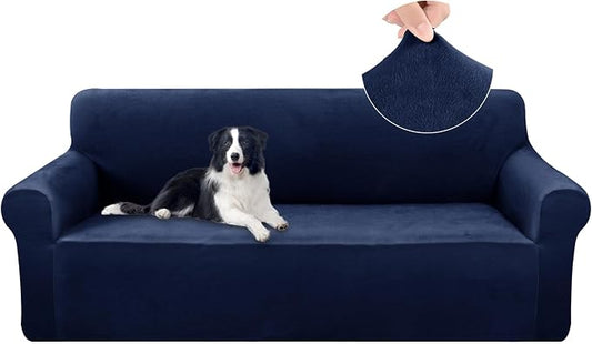 U-NICE HOME Velvet Sofa Covers Stretch Couch Covers for 3 Cushion Couch Furniture Protector Sofa Slipcover (Large, Navy) by U-NICEHOME
