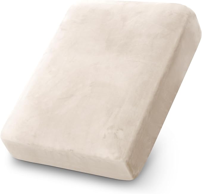 PrinceDeco Stretch Velvet Couch Cushion Cover,Soft Fitted Cushion Slipcover for Chair Cushion Furniture Protector Seat Cushion Sofa Cover Width Up to 29.5", Ivory by PrinceDeco