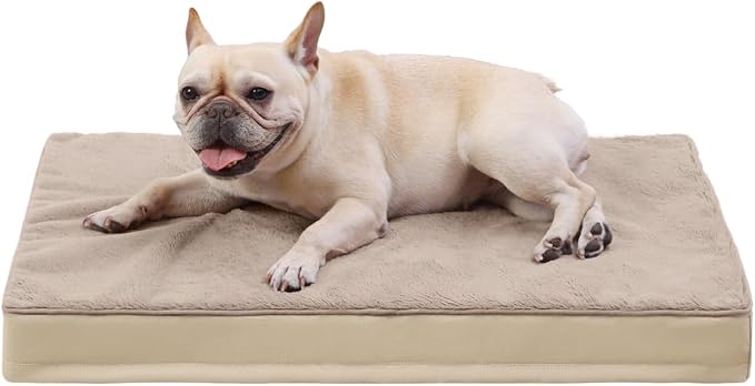 KSIIA Orthopedic Dog Bed for Medium Dogs with Waterproof Lining,Khaki,29x18 | Deluxe Soft Plush Dog Crate Bed, Washable Pet Mat with Removable Cover & Egg Crate Foam for Medium Dogs Sleeping & Relaxing by KSIIAPetProducts