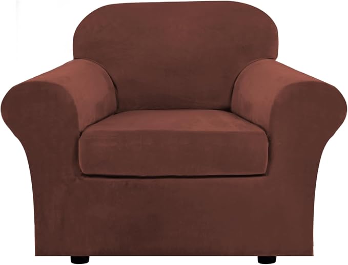 H.VERSAILTEX Rich Velvet Stretch 2 Piece Cover Chair Slipcover Sofa Cover Furniture Protector Couch Soft with Elastic Bottom Chair Couch Cover Width Up to 49 Inch (Chair, Burnt Brick) by HVERSAILTEX