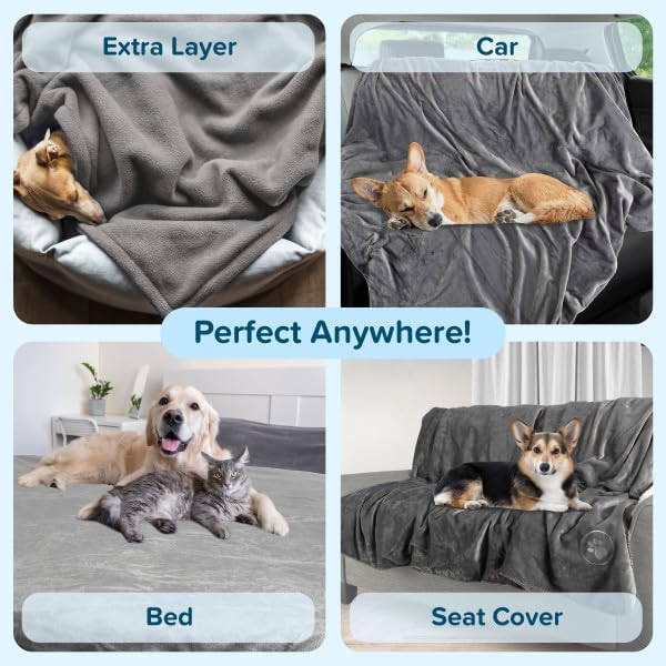 PETMAKER Waterproof Pet Blanket - 50x60-Inch Reversible Sherpa Fleece Throw Protects Couches, Cars, and Beds from Spills, Stains, and Fur (Gray) (Pack of 2) - Image 6