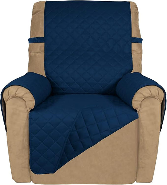 PureFit Reversible Quilted Oversized Recliner Sofa Cover, Water Resistant Furniture Protector, Washable Couch Cover with Elastic Straps for Kids, Pets (Small, Navy/Navy) | Navy/Navy, Water Resistant Couch Protector, Washable Pet Couch Cover with Non Sl... by PureFit