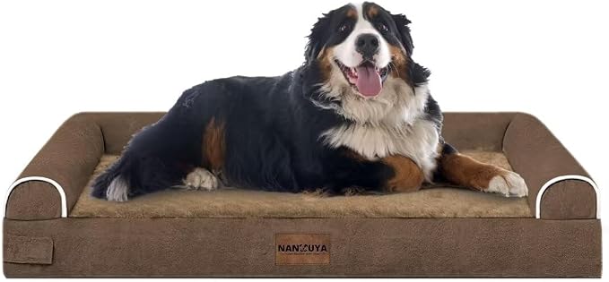 NANUYA Orthopedic Dog Bed for Jumbo Dogs, 53 x 42 Inch, Brown | Egg crate foam for joint support, 3-sided bolster pet sofa, waterproof lining, washable cover, and non-skid base - Image 8