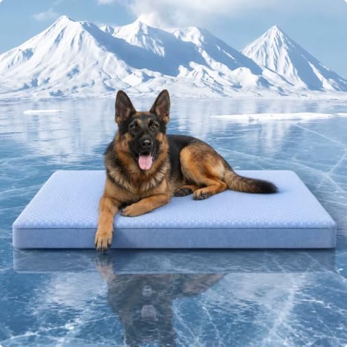 Cooling Dog Beds for Dogs, Orthopedic Memory Foam Dog Bed，Washable Pet Beds for Crate with Faux Fur Cover, Waterproof Lining (Blue, XX-Large: 50" x 34" x 5") by URGVANZPET