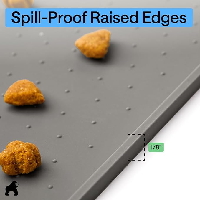 GORILLA GRIP 100% Waterproof Raised Edge BPA Free Silicone Pet Feeding Mat, Dog Cat Food Mats Contain Spills Protects Floors, Placemats for Cats and Dogs Water Bowl, Pets Accessories 26x17 Gray - Image 7