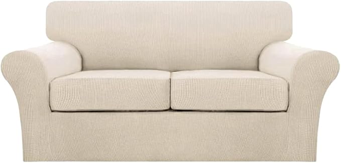 Turquoize 3 Piece Sofa Covers for 2 Cushion Couch Sofa Slipcover Soft Couch Cover for Dogs-Washable Sofa Furniture Covers with 2 Individual Cushion Covers (2 Cushion Sofa,Biscotti Beige) by Turquoize