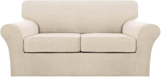 Turquoize 3 Piece Sofa Covers for 2 Cushion Couch Sofa Slipcover Soft Couch Cover for Dogs-Washable Sofa Furniture Covers with 2 Individual Cushion Covers (2 Cushion Sofa,Biscotti Beige) by Turquoize