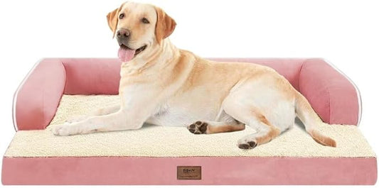 MEKIY XXL Orthopedic Waterproof Dog Bed with Bolster for Extra Large Dogs | Pillow Support for Neck Relief, Egg Crate Foam, Waterproof Liner, Anti-Slip Bottom, Removable Bolster Cover, 45 x 35 Inch by Mekiy