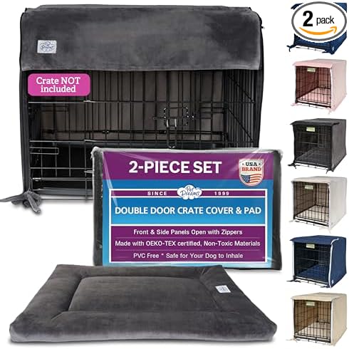 Pet Dreams Dog Crate Cover & Mat- Breathable Non-Toxic Kennel Topper for Double-Door Crates, Fits iCrate Dog Cages 18, 24, 30, 36, 42, 48 Inches (Grey, X-Small, 18“) by PetDreams