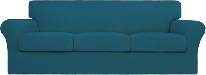 Easy-Going 4 Pieces Stretch Couch Cover Sofa Cover for Dogs Washable Sofa Slipcover for 3 Separate Cushion Couch Spandex Jacquard Fabric Elastic Furniture Protector for Pets, Kids(Peacock Blue, Sofa) by Easy-Going