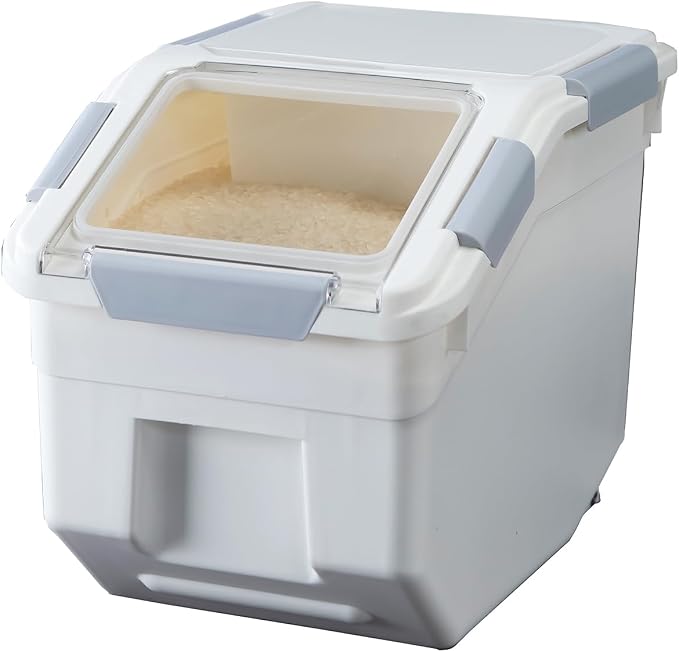 HANAMYA 10 Liter / 20 lbs Rice Storage Container with Measuring Cup, BPA free, For Rice | Grain | Pet Food | Flour, 1 count, White by HANAMYA
