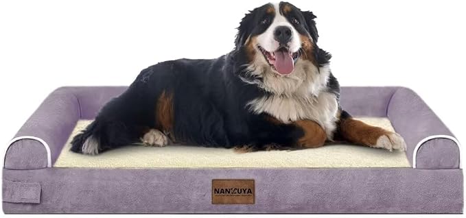 NANUYA Orthopedic Dog Bed for Jumbo Dogs, 53 x 42 Inch, Purple | Egg crate foam for joint support, 3-sided bolster pet sofa, waterproof lining, washable cover, and non-skid base - Image 8