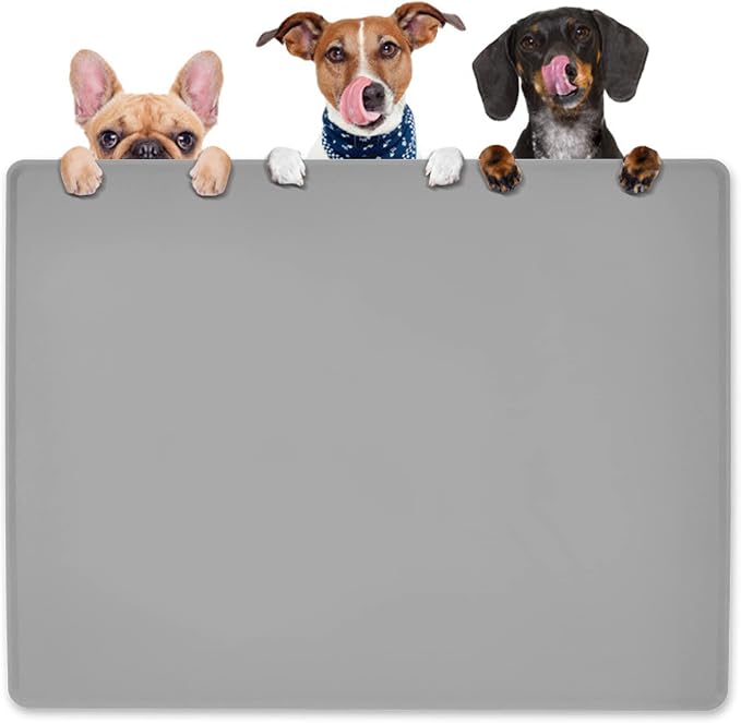 KVK Pet Food Mat Pet Feeding Mat Silicone Placemat for Dog and Cat Food Water Bowl Dog Food Mats for Floors Non Slip Waterproof Anti-bite Cool Grey 39.4X29.5in by Unknown