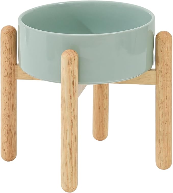 Havniva Elevated Dog Bowls Ceramic Dog Bowls with Stand, Dog Food Bowl | 8.3” Raised Dog Bowls with Non-Slip Wood Stand, Dog Food and Water Bowl Set, Dog Feeding Bowls for Large Dogs by Havniva