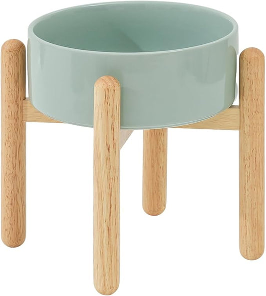 Havniva Elevated Dog Bowls Ceramic Dog Bowls with Stand, Dog Food Bowl | 8.3” Raised Dog Bowls with Non-Slip Wood Stand, Dog Food and Water Bowl Set, Dog Feeding Bowls for Large Dogs by Havniva