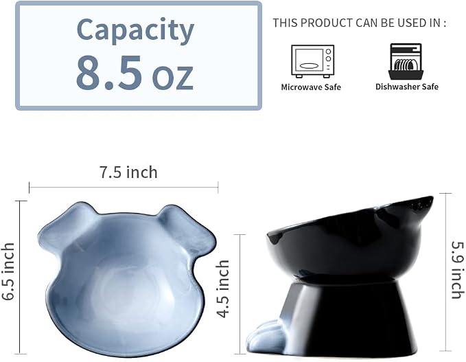 Nihow Elevated Ceramic Dog Bowls: 6.5 Inch Raised Dog Bowl for Food & Water | Food Safe Bowl for Medium/Small Size Dogs - Gray Puppy Bowls for Protecting Pet's Spine(1 PC) - Image 2