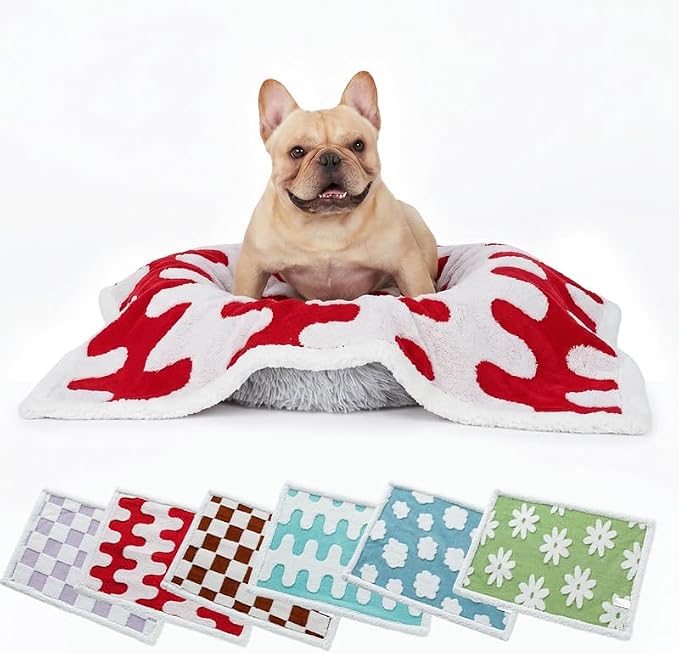 Waterproof Pet Blanket,Dog Bed Covers Small Throw for Puppy Cats Stylish Jacquard Pets Couch Sofa Furniture Protection Washable Reversible Covers (Red Wave,XS) - Image 7