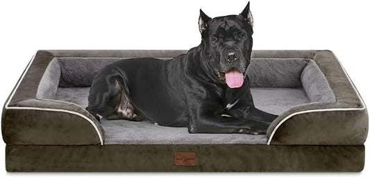 Comfort Expression Orthopedic Dog Bed for Extra Large Dogs with Bolster | Waterproof Dog Couch Bed with Washable Cover & Non-Slip Bottom, Supportive Egg Crate Foam Big Dog Bed, 53x42Inch by ComfortExpression