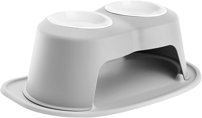 WeatherTech Double High Pet Feeding System w/Plastic Dog/Cat Bowls - 8" High Stand Light Grey (PDHC3208LGLG) by WeatherTech