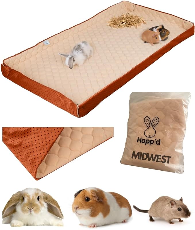 Hopp'd™ HutchLiner 2.0 Premium Guinea Pig Cage Liner Washable Fleece Bedding for Rabbits & Guinea Pigs | Waterproof, Odor Control, Cooling Mat, Anti-Slip Bunny Mat & Pee Pad | Midwest Cages (47x24) by HOPPD