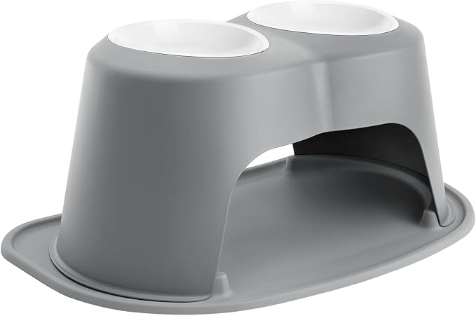 WeatherTech Double High Pet Feeding System w/Plastic Dog/Cat Bowls - 12" High Stand Dark Grey (PDHC6412DGDG) by WeatherTech