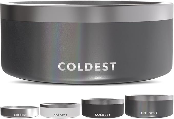 Coldest Dog Bowl - Anti Rust Metal, Non Slip, 3 Layers Insulated Stainless Steel Dog Bowls - Spill Proof & Heavy Duty - Water Bowl for Dogs, Cats & Pets, Dish Washer Safe (100 oz,Stardust Glitter) by Coldest