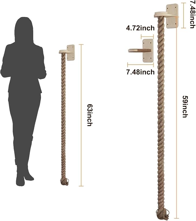 Cat Scratching Post Wall Mounted Climbing Rope Set – Double Platform, Sisal Rope, Space Saving, Easy Install, Multi-Level Cat Playground (Light Brown) - Image 2