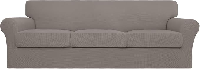Easy-Going 4 Pieces Stretch Couch Cover Oversized Sofa Cover for Dogs Washable Sofa Slipcover for 3 Separate Cushion Couch Spandex Elastic Furniture Protector for Pets, Kids (Taupe, Oversized Sofa) by Easy-Going