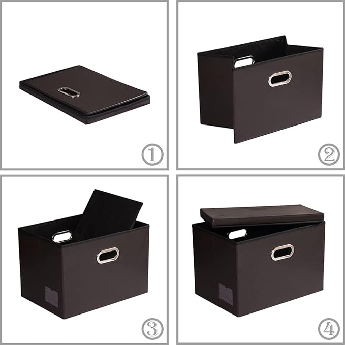 PRANDOM Large Stackable Storage Boxes with Lids [5-Pack] Leather Fabric Foldable Storage Bins Organizer Containers Baskets Cubes with Cover for Bedroom Closet Office Nursery Brown(17.7x11.8x11.8) - Image 5