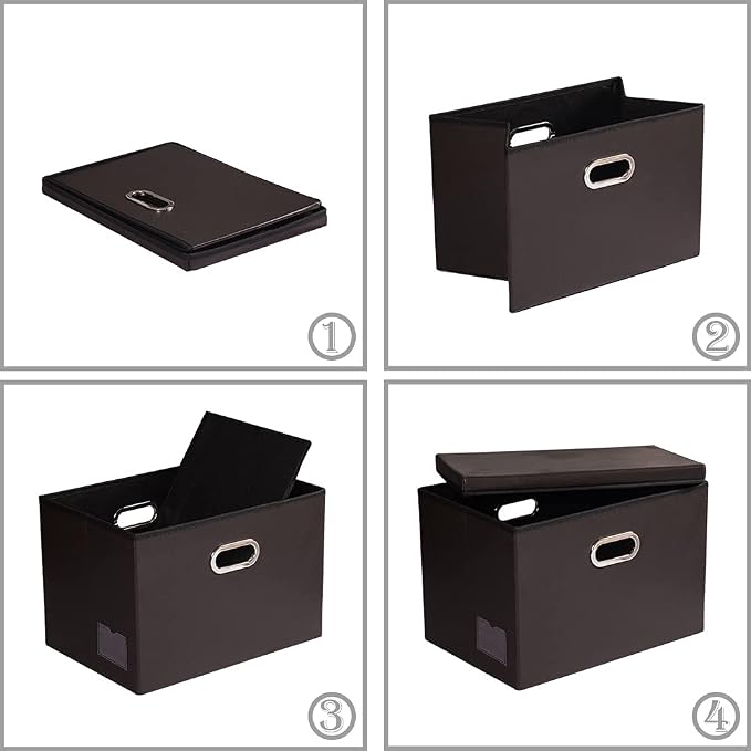 PRANDOM Large Foldable Storage Bins with Lids [3-Pack] Leather Fabric Collapsible Storage Boxes Organizer Containers Baskets Cube with Cover for Home Bedroom Closet Office Brown(17.7x11.8x11.8) - Image 5