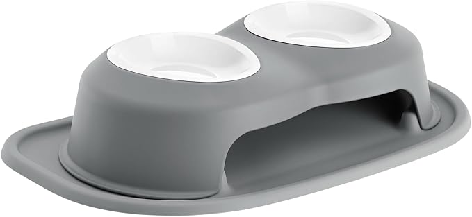 WeatherTech Double High Pet Feeding System w/Plastic Dog/Cat Bowls - 4" High Stand Dark Grey (PDHC1604DGDG) by WeatherTech