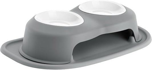 WeatherTech Double High Pet Feeding System w/Plastic Dog/Cat Bowls - 4" High Stand Dark Grey (PDHC1604DGDG) by WeatherTech