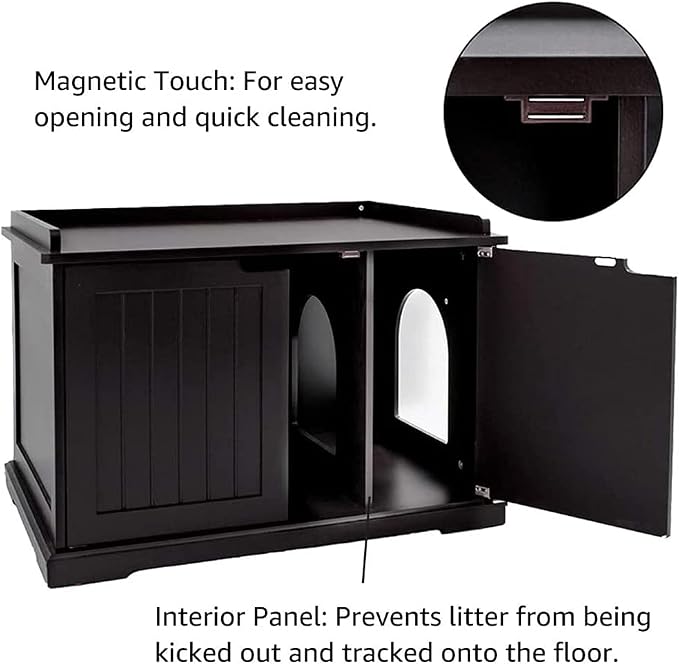 unipaws Cat Litter Box Enclosure Furniture, Hidden Litter Box Cover | Cat Washroom, Cabinet for Large Cat, Dog Proof Cat Litter Boxes, Hideaway Litter Box, Cat House - Image 3