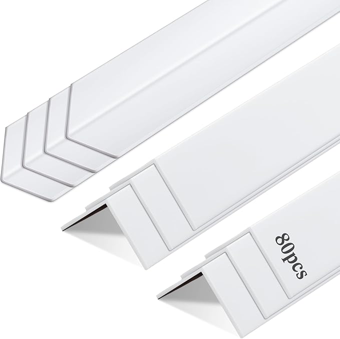 Sasylvia 80 Pcs Wall Corner Protector Guards, 1-1/8 x 48 Inches, Avoid Scratching Scuffs, Vinyl Corner Trim Molding, Ease Install and Cleaning for Door Countertop Furniture Cabinet Protection(White) by Sasylvia