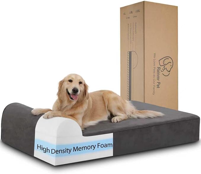 Rainmr Orthopedic Dog Beds for Large Dogs, 7" Memory Foam Dog Beds with Waterproof Liner, Durable Microsuede Cover, Removable and Washable, Nonskid Bottom, 48"x30"x7" L Grey by RainmrBedding