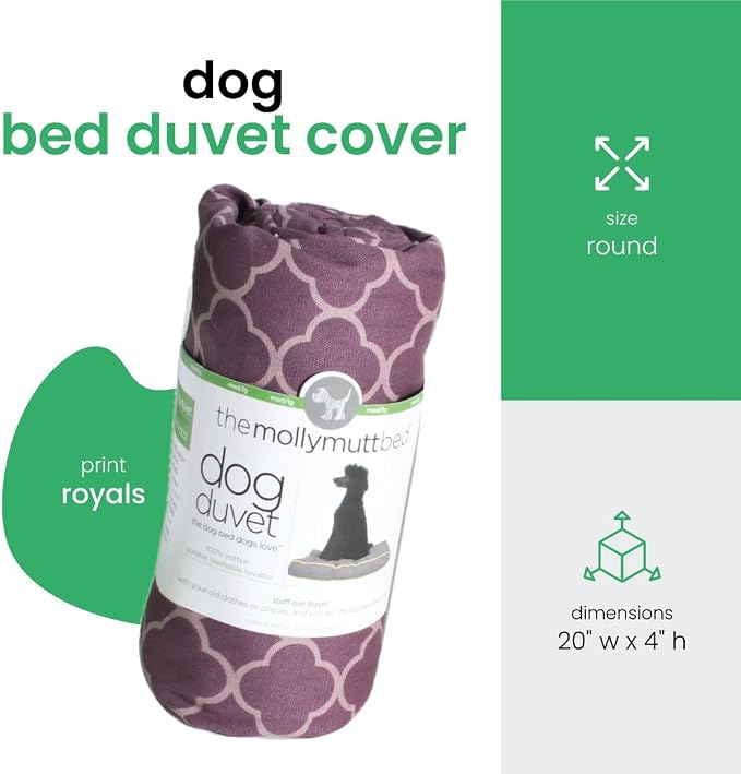 Molly Mutt Petite Dog Duvet Cover - Round - Royals Print - Measures 20’’ x 4’’ - 100% Cotton - Durable - Breathable - Sustainable - Machine Washable Dog Bed Cover - Pre-Shrunk - Image 2