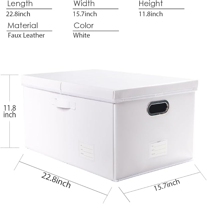 PRANDOM Collapsible Storage Box with Lid [3-Pack] Leather Fabric Foldable Storage Bin Organizer Container Basket Cube with Cover for Home Bedroom Closet Office Nursery White(22.8X15.7X11.8) - Image 5