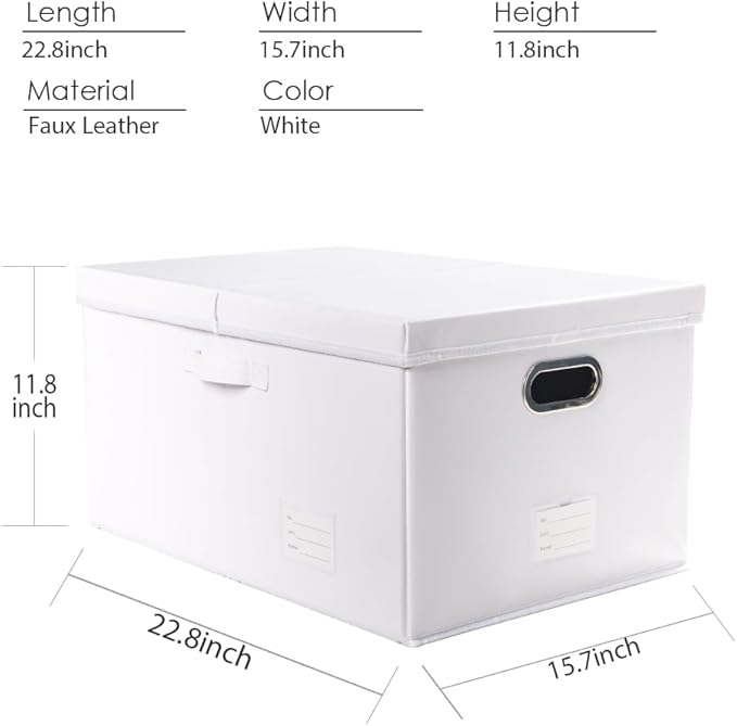 PRANDOM Collapsible Storage Box with Lid [1-Pack] Leather Fabric Foldable Storage Bin Organizer Container Basket Cube with Cover for Home Bedroom Closet Office Nursery White (22.8X15.7X11.8) - Image 5