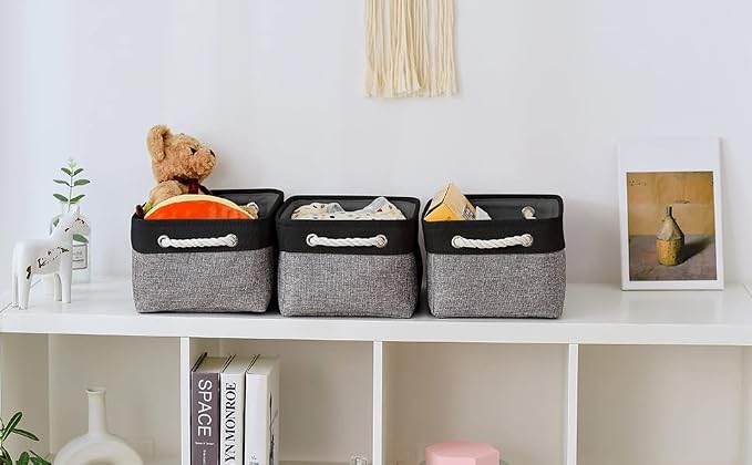 TheWarmHome Storage Basket for Organizing - 1 Pack 14x10x6.7 inch Collapsible Storage Bins for Shelves, Dog Toy Bin for Closet Organizer laundry Gift Cloth Nursery (Grey & Black) - Image 3