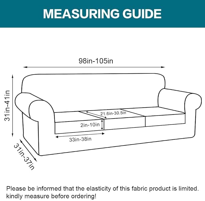 Turquoize 4 Piece Sofa Covers for 3 Cushion Couch Sofa Slipcover Soft Couch Cover for Dogs-Washable Sofa Furniture Covers with 3 Individual Large Cushion Covers (XL Sofa, Porcelain White) - Image 2