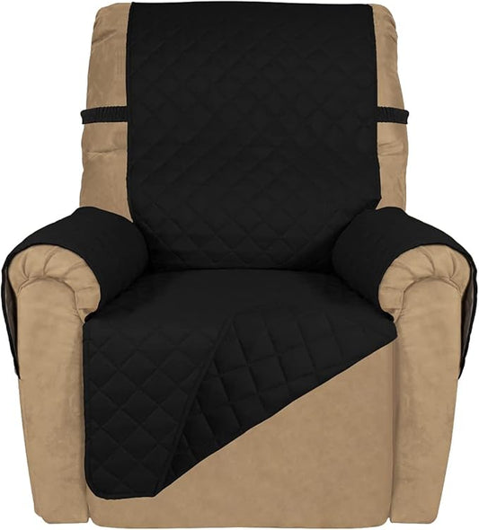 PureFit Reversible Recliner Chair Covers Couch Covers for Dogs, 19 in | Black/Black, Water Resistant Couch Protector, Washable Pet Couch Cover with Non Slip and Elastic Straps For Kids by PureFit
