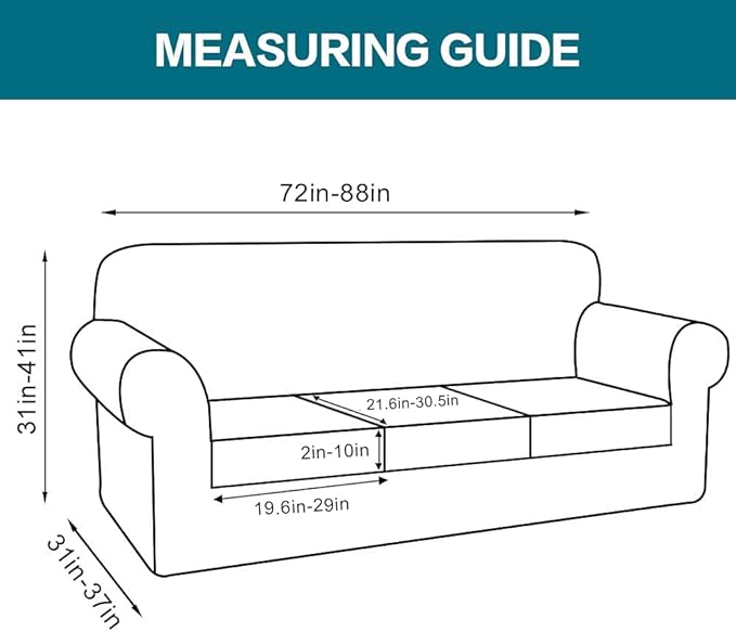 Turquoize 4 Piece Sofa Covers for 3 Cushion Couch Sofa Slipcover Soft Couch Cover for Dogs-Washable Sofa Furniture Covers with 3 Individual Cushion Covers,Jacquard Fabric (3 Cushion Sofa, Dark Cyan) - Image 2