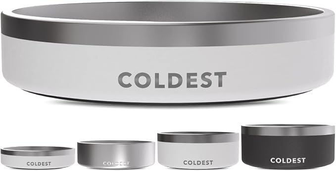 Coldest Dog Bowl - Anti Rust Metal, Non Slip, 3 Layers Insulated Stainless Steel Dog Bowls - Spill Proof & Heavy Duty - Water Bowl for Dogs, Cats & Pets, Dish Washer Safe (21 oz, Epic White) by Coldest