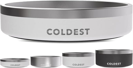 Coldest Dog Bowl - Anti Rust Metal, Non Slip, 3 Layers Insulated Stainless Steel Dog Bowls - Spill Proof & Heavy Duty - Water Bowl for Dogs, Cats & Pets, Dish Washer Safe (21 oz, Epic White) by Coldest