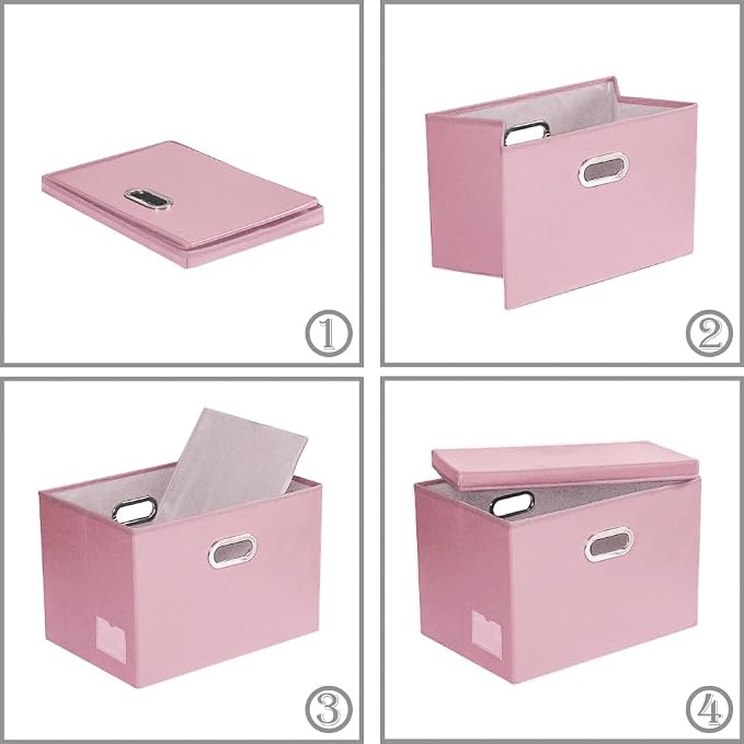 PRANDOM Large Stackable Storage Bins with Lids [3-Pack] Leather Fabric Foldable Storage Boxes Organizer Containers Baskets Cube with Cover for Bedroom Closet Office Nursery Pink (17.7x11.8x11.8) - Image 6