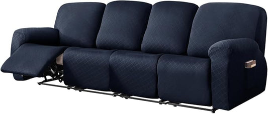 vctops Diamond Recliner Sofa Covers 10-Pieces Stretch Large RV Couch Covers for 4 Seats Reclining Slipcovers Soft Solid Furniture Protector (Navy,4 Seat) by vctops