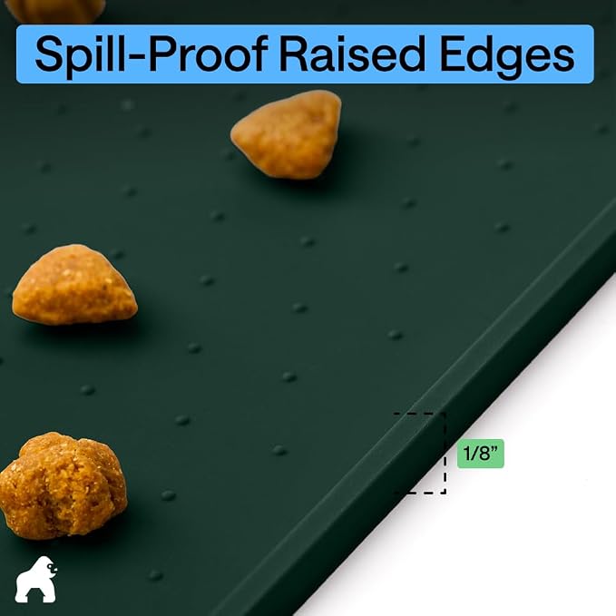 GORILLA GRIP 100% Waterproof Raised Edge BPA Free Silicone Pet Feeding Mat, Dog Cat Food Mats Contain Spills Protects Floors, Placemats for Cats and Dogs Water Bowl, Pets Accessories 32x24 Green - Image 7