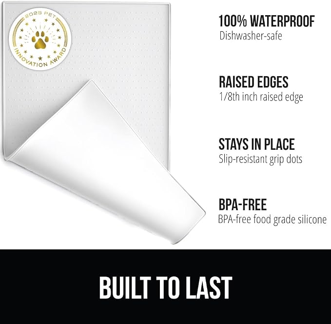 GORILLA GRIP 100% Waterproof Raised Edge BPA Free Silicone Pet Feeding Mat, Dog Cat Food Mats Contain Spills Protects Floors, Placemats for Cats and Dogs Water Bowl, Pets Accessories 18.5x11.5 White - Image 2