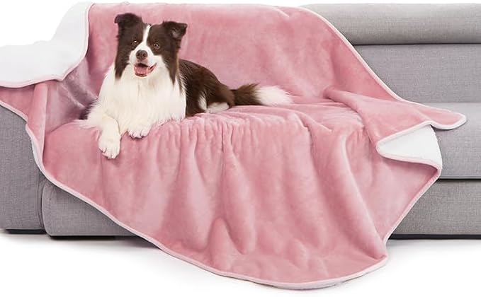 gogobunny Waterproof Bed Blanket, Reversible Sherpa Fleece Throw Blanket for Dog Puppy Cat, Furniture Cover Protects Bed Couch Sofa from Liquid Pee and Pet Fur (Pink, 90x108 inches) by gogobunny