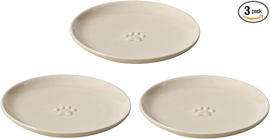 Havniva Ceramic Cat Food Plate, Shallow Cat Dishes for Indoor Cats Set of 3 | Wide Opening, 6” Ceramic Cat Plates, Cat Bowls for Wet & Dry Food, Non-slip Rubber Base, Whisker Friendly Cat Bowl by Havniva